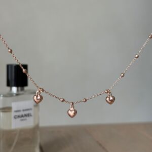 Collana tre cuoricini bombati rose'