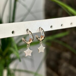 Orecchini stella pendente pave' argento