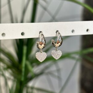 Orecchini cuore pendente pave' argento