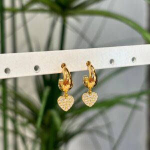 Orecchini cuore pendente pave' gold