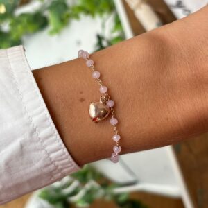 Bracciale cuore bombato rosario rosa