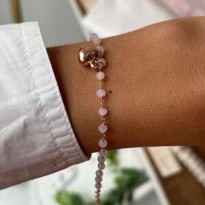 Bracciale cuore bombato rosario rosa