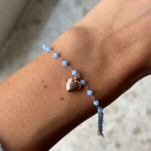 Bracciale cuore bombato rosario azzurro