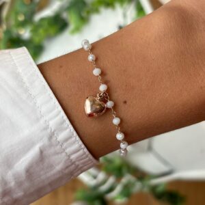 Bracciale cuore bombato rosario bianco