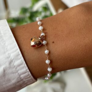 Bracciale cuore bombato rosario bianco