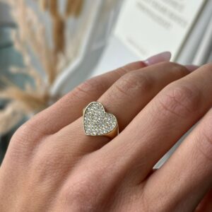 Anello grande cuore zirconi gold